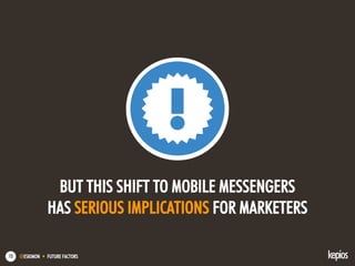@ESKIMON • FUTURE FACTORS13
BUT THIS SHIFT TO MOBILE MESSENGERS
HAS SERIOUS IMPLICATIONS FOR MARKETERS
 