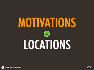 @ESKIMON • FUTURE FACTORS37
MOTIVATIONS
LOCATIONS
VS
 