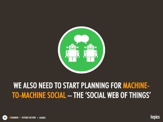 @ESKIMON • FUTURE FACTORS66
WE ALSO NEED TO START PLANNING FOR MACHINE-
TO-MACHINE SOCIAL – THE ‘SOCIAL WEB OF THINGS’
• SOURCE
 