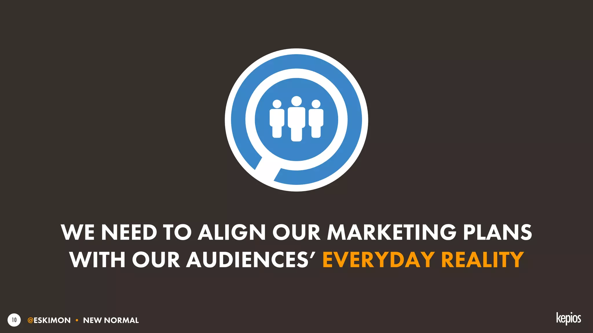 @ESKIMON • NEW NORMAL10
WE NEED TO ALIGN OUR MARKETING PLANS
WITH OUR AUDIENCES’ EVERYDAY REALITY
 
