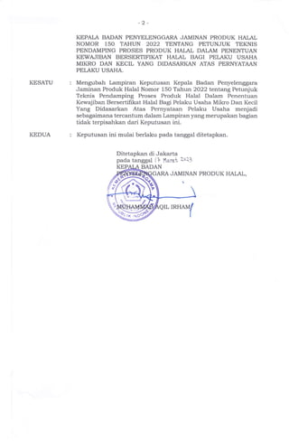 Kepkaban No. 22 Tahun 2023  Perubahan 150 Juknis Pendamping PPH Self