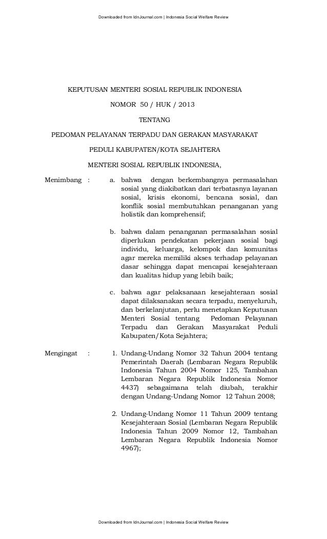 Kepmensos No 50 Tahun 2013