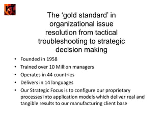 The ‘gold standard’ in organizational issue resolution from tactical troubleshooting to strategic decision makingFounded in 1958