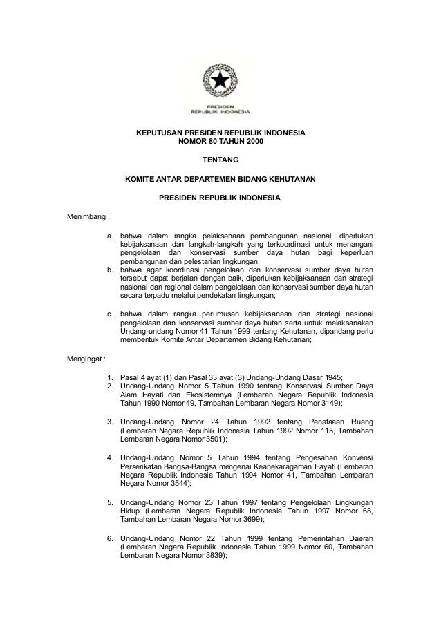 Keppres Nomor 80 Tahun 2000 Ttg Komite Antar Departemen Bidang Kehuta Keppres Nomor 80 Tahun 2000 Ttg Komite Antar Departemen Bidang Kehuta