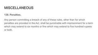 MISCELLANEOUS
139. Penalties.
Any person committing a breach of any of these rules, other than for which
penalties are pro...