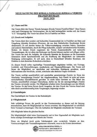 Kerala Samajam Frankfurt Satzung