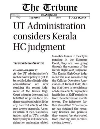 UT administration considers Kerala HC judgement on cell tower radiation