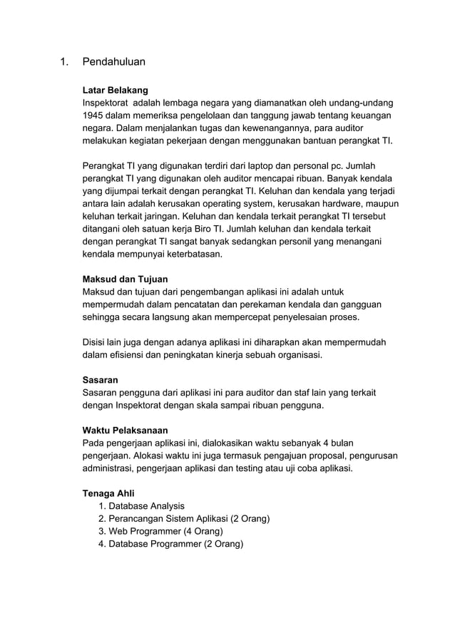 Kerangka acuan kerja (kak) aplikasi pengajuan keluhan inspektorat