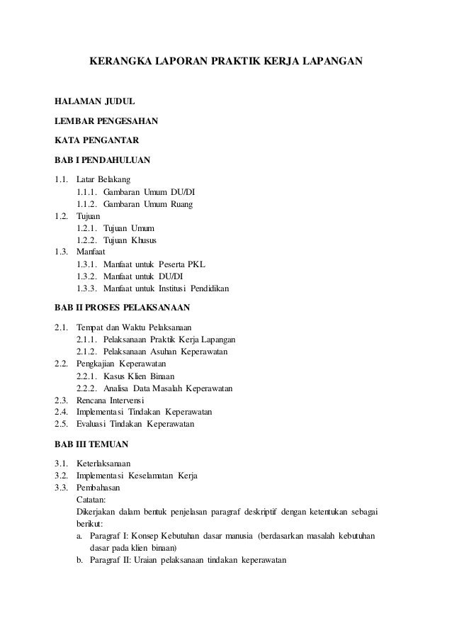 Kerangka Laporan Kerja Praktek - Riset