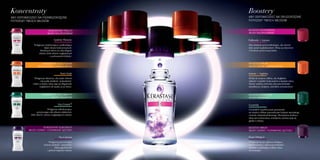 ABY ODPOWIEDZIEĆ NA PIERWSZORZĘDNE
POTRZEBY TWOICH WŁOSÓW
KONCENTRAT OLÉO-FUSION
WŁOSY SUCHE i UWRAŻLIWIONE
Pielęgnacja odżywcza, aby nadać włosom
niezwykłą miękkość i jedwabistość.
Lekkie w dotyku włosy stają się długotrwale
wygładzone od nasady aż po końce.
Nutri-Huile
KONCENTRAT VITA-CIMENT®
WŁOSY OSŁABIONE
Pielęgnacja odbudowująca,
przywracająca siłę włosom osłabionym.
Efekt silnych i zdrowo wyglądających włosów.
Vita-Ciment®
KONCENTRAT SUBSTANTIF
WŁOSY CIENKIE I POZBAWIONE GĘSTOŚCI
Pielęgnacja przywracająca
włosom witalność i sprężystość.
Efekt pogrubionych
i pełnych objętości włosów.
Pro-Calcium
KONCENTRAT PIXELIST
WŁOSY KOLORYZOWANE
Pielęgnacja wydobywająca i podkreślająca
blask włosów koloryzowanych.
Wydobycie koloru na całej długości
włosów. Efekt włosów wygładzonych
z zachowaniem lekkości.
Système Fibrionic
ABY ODPOWIEDZIEĆ NA DRUGORZĘDNE
POTRZEBY TWOICH WŁOSÓW
Polifenole + Ionium
BOOSTER POLYPHÉNOLS
WŁOSY KOLORYZOWANE
Silne działanie przeciwutleniające, aby chronić
kolor przed wypłukiwaniem. Włosy są odżywione
i chronione przed utratą blasku.
Ionium + Arginina
BOOSTER IONIUM
WŁOSY SUCHE i UWRAŻLIWIONE
Wnika do wnętrza włókna, aby dogłębnie
odżywić i wypełnić braki protein w kapitale włosa.
Tworzy warstwę ochronną, aby przeciwdziałać
szkodliwemu działaniu czynników zewnętrznych.
BOOSTER OMEGA
WŁOSY CIENKIE I POZBAWIONE GĘSTOŚCI
Pielęgnacja łącząca glukozę dodającą
włosom energii z odżywczymi lipidami.
Działanie wypełniające włókno włosa
od wewnątrz.
Kwas Omega 6
Ceramidy
Ceramide® wypełnia puste przestrzenie
we wnętrzu włókna spowodowane brakami naturalnego
cementu międzykomórkowego. Wewnętrzna struktura
włosa jest wzmocniona, zewnętrzna warstwa staje się
gładka w dotyku.
BOOSTER CERAMIDES
WŁOSY OSŁABIONE
Koncentraty Boostery
 