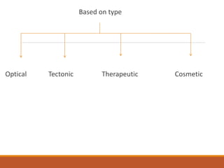 Based on type
Optical Tectonic Therapeutic Cosmetic
 