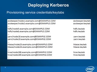 7 
Deploying Kerberos 
Provisioning service credentials/keytabs 
 