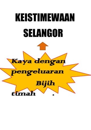 KEISTIMEWAAN
  SELANGOR

Kaya dengan
pengeluaran
     Bijih
timah…….
 
