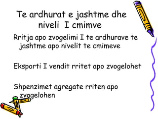 Te ardhurat e jashtme dhe niveli  I cmimve  Rritja apo zvogelimi I te ardhurave te jashtme apo nivelit te cmimeve  Eksporti I vendit rritet apo zvogelohet  Shpenzimet agregate rriten apo zvogelohen 