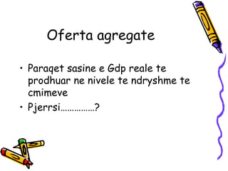 Oferta agregate  Paraqet sasine e Gdp reale te prodhuar ne nivele te ndryshme te cmimeve  Pjerrsi……………?  