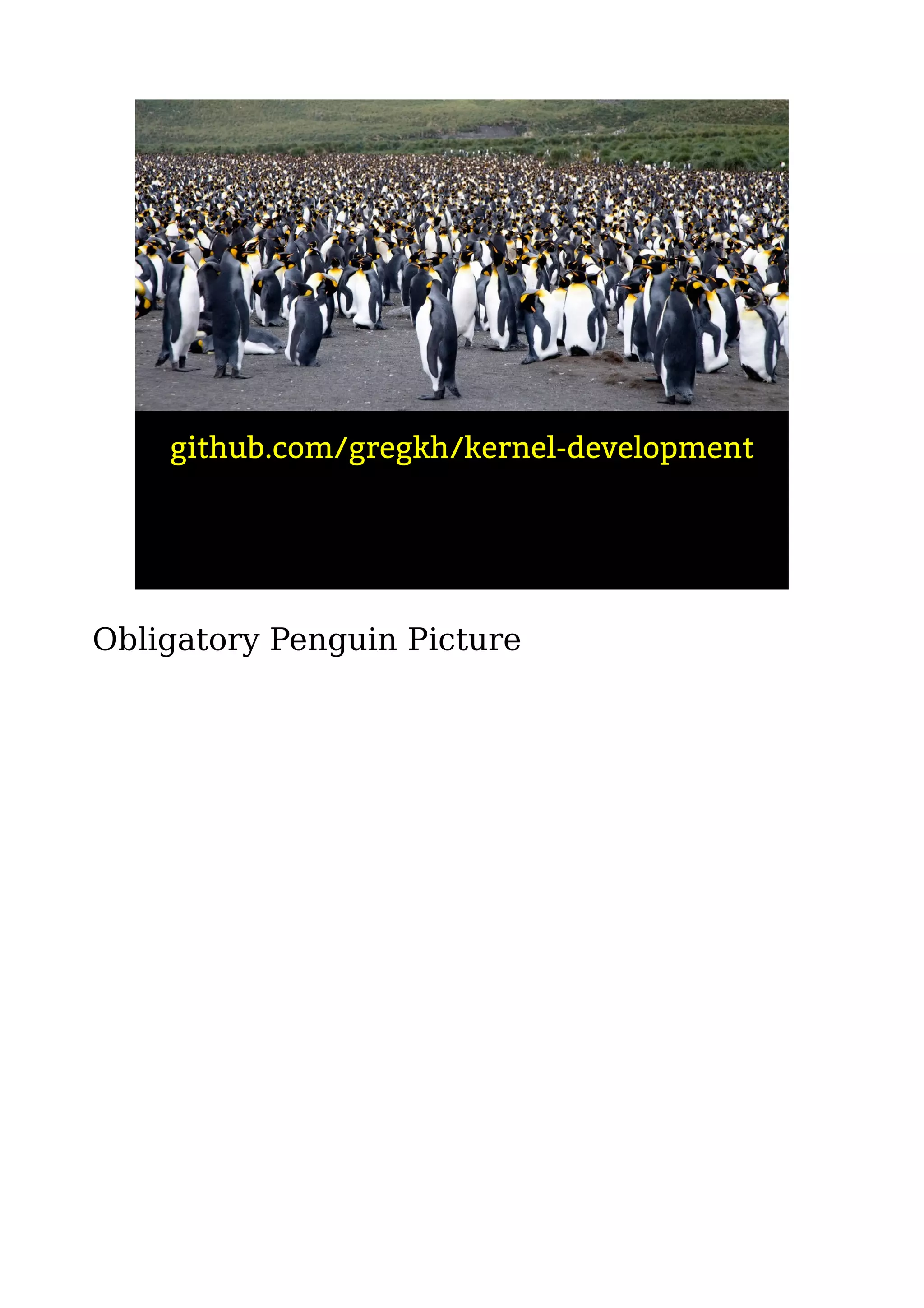 github.com/gregkh/kernel-development
Obligatory Penguin Picture
 
