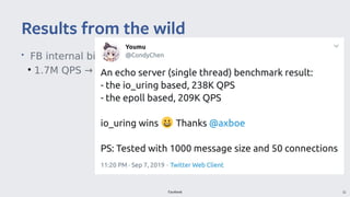 Facebook 52
• FB internal bigcache project
●
1.7M QPS → 2.3M QPS
Results from the wild
 