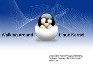Walking around             Linux Kernel



                 Dharshana Kasun Warusavitharana.
                 Software Engineer,Test Automation Name
                                            Your
                 WSO2 Inc.                     Your Title
                               Your Organization (Line #1)
                               Your Organization (Line #2)
 