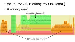 Case	Study:	ZFS	is	ea/ng	my	CPU	(cont.)	
•  How	it	really	looked:	
Applica/on	(truncated)	
38%	kernel	/me	(why?)	
 