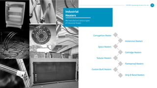 KERONE Engineering Solutions Pvt. Ltd. 18
Corrugation Heater
Space Heaters
Tubular Heaters
Custom Built Heaters
Immersion Heaters
Cartridge Heaters
Flameproof Heaters
Strip & Band Heaters
Industrial
Heaters
We manufacture various types
of Industrial Heater :
 