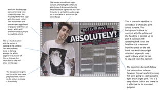 With this double page
spread, Kerrang have
chosen to cover the
majority of the first page
with the music artist .
This mus...