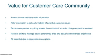 Classified as General Business
© Kerry 2023 | 34
Value for Customer Care Community
© Kerry 2021 - 2023 | 34
• Access to near real-time order information
• Filter information to get early visibility of potential customer issues
• Be more responsive to quickly answer the customer if an order change request is received
• Receive alerts to manage issues before they arise and deliver and enhanced experience
• All essential data is accessible in one place.
 
