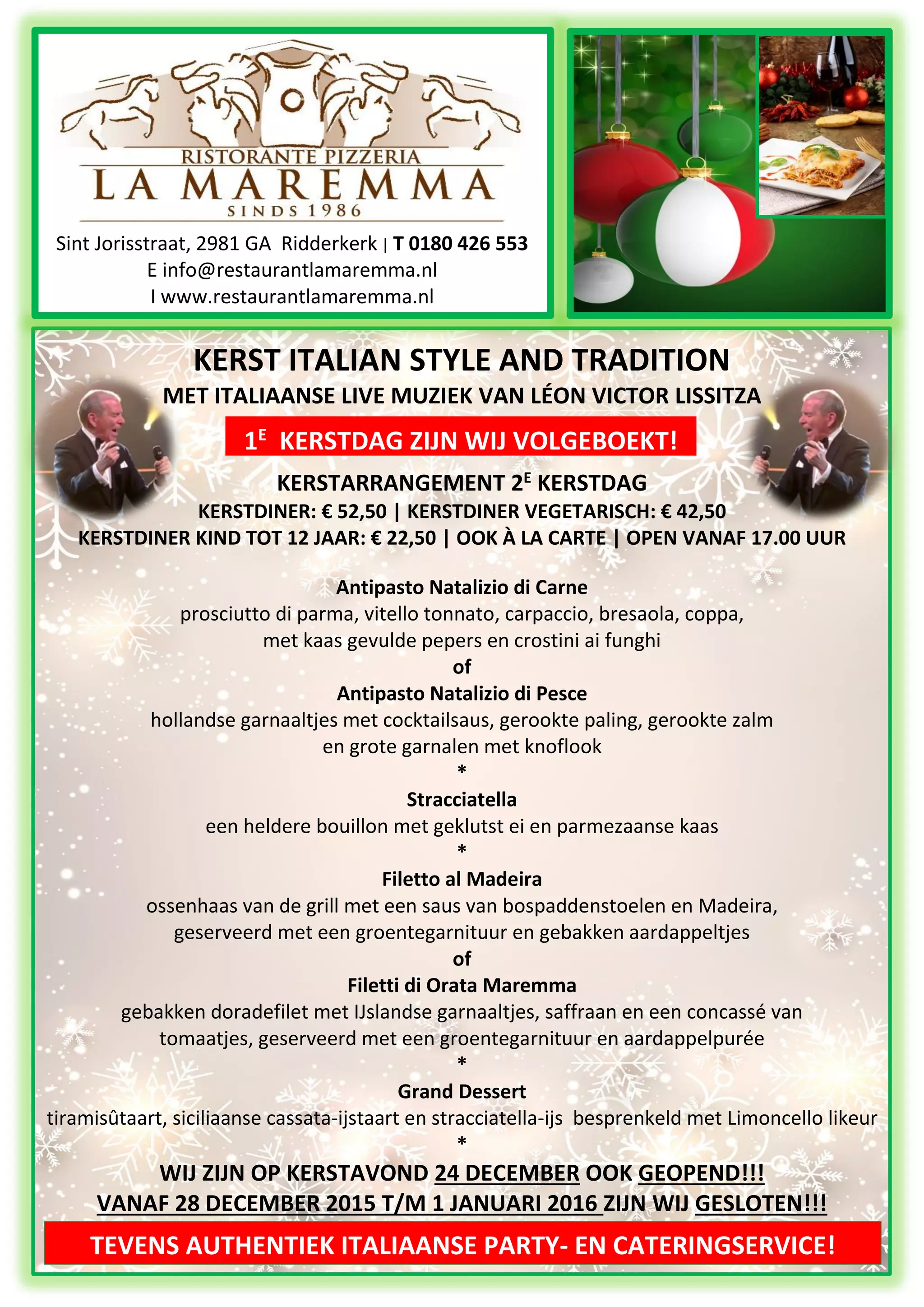 KERSTDINER OF À LA CARTE OP 2E KERSTDAG LaMAREMMA PDF Free Download