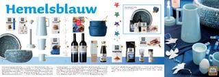 Hemelsblauw                                                                                                                                                                                                                                                                                 Hemelsblauw 6-delig
                                                                                                                                                                                                                                                                                                   € 41,15 | € 35,60

                                                                                                                                                                                                                                                                                                                                                         24|D




                         1                      2           3                           4                    5                                                                                                                Lekker                 6              7                    8
                                                                                                                                                                                                                            tafelen met
                                                                                                                                                                                                                            Fair Trade
                                                                                                                                                                                                                             Original


                                                                                                                        Receptuur Gees van Asperen Styling Jan-Willem van Riel
                                                                                                                        Fotografie Eric van Lokven Photography Vormgeving Studio Bassa




                                                                                                                                                                                         Receptenboekje_omslag_def.indd 3                 20-4-11 11:00




                                     9                          10                  11                       13                                   14                                                                          15                          16   17   18                       19                      20                                              21




                                                                                   12                                                                                                                                                                                                                                                  22              23
4


1 Chocolade minireepjes melk, 6x14g [006436] € 1,49 - € 1,41 | 2 After dinner mints, 170g [006504]      Hein Eek (excl kaars) [204148] € 6,00 - € 5,04 | 11 Mok blauw ‘DIK’ by Piet Hein Eek [204141] € 7,00                                                             € 2,39 - € 2,25 | 20 Koffie Kilimanjaro snelfilter, 250g [201134] € 3,35 - € 3,16 | 21 Chocosticks
€ 2,39 - € 2,25 | 3 Eierdop blauw ‘DIK’ by Piet Hein Eek [204147] € 4,00 - € 3,36 | 4 Kan blauw ‘DIK’   - € 5,88 | 12 Koffiekop blauw ‘DIK’ by Piet Hein Eek [204142] € 7,50 - € 6,30 | 13 Koffie Décaf snel-                                                            melk, 150g [203675] € 1,95 - € 1,84 | 22 Molen zeezout mix groene kruiden, 60g [006313] € 3,39
by Piet Hein Eek [204149] € 27,50 - € 23,11 | 5 Chocoladereep melk, 100g [203941] € 1,49 - € 1,41       filter, 250g [201085] € 2,95 - € 2,78 | 14 Witte papieren kerstslinger duif/engel [203734] € 2,95 -                                                              - € 3,20 | 23 Fijn zeezout knoflook peterselie, 115g [201526] € 2,49 - €         2,35 | 24 Doos
| 6 Receptenboekje ‘Lekker Tafelen’ [204210] € 2,49 - € 2,35 | 7 Rijstmand turqoise/petrol palm-        € 2,48 | 15 Rode wijn Cabernet Sauvignon, 0,75l [203518] € 5,49 - € 4,61 | 16 Rode wijn Shiraz,                                                                  blauw:  zie pag. 3 voor kleuren, formaten en prijzen
blad Ø=27cm [202999] € 6,50 - € 5,46 | 8 Papieren kerstslinger ster [203779] € 2,75 - €  2,31           0,75l [201517] € 5,49 - € 4,61 | 17 Dinerkaars mint palmolie 23cm set/3stuks [205230] € 3,25 -
| 9 Blauw/witte mand ‘Kaisa’ Ø=37cm [203220] € 19,95 - € 16,76 | 10 Kandelaar blauw ‘DIK’ by Piet       € 2,73 | 18 Woksaus Teriyaki, 200ml [204153] € 1,59 - € 1,50 | 19 Hagelslag melk, 400g [006412]
 