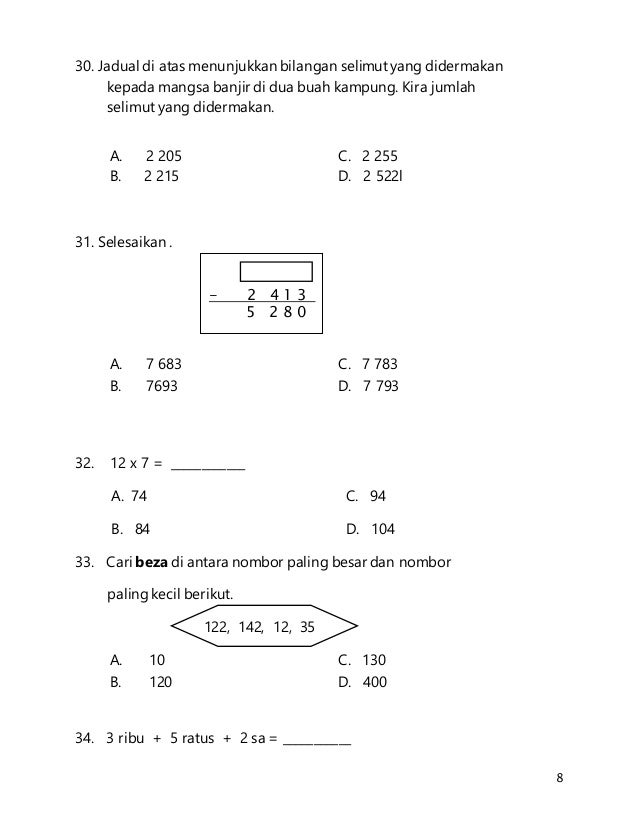 Kertas 1 matematik tahun 3 2017