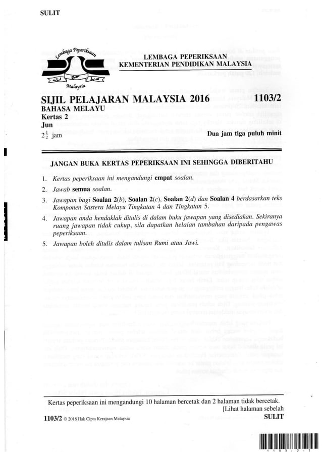 Contoh soalan peperiksaan Bahasa Melayu SPM kertas 2