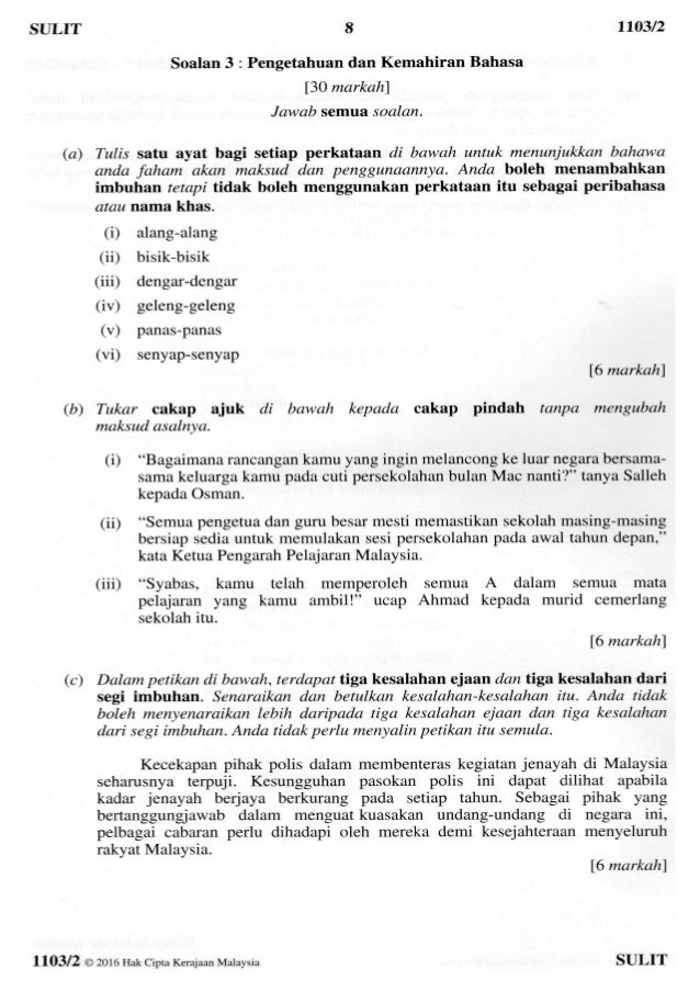 Contoh soalan peperiksaan Bahasa Melayu SPM kertas 2