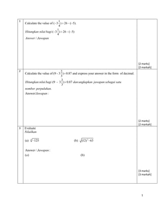 Kertas 2 Matematik Tingkatan 3