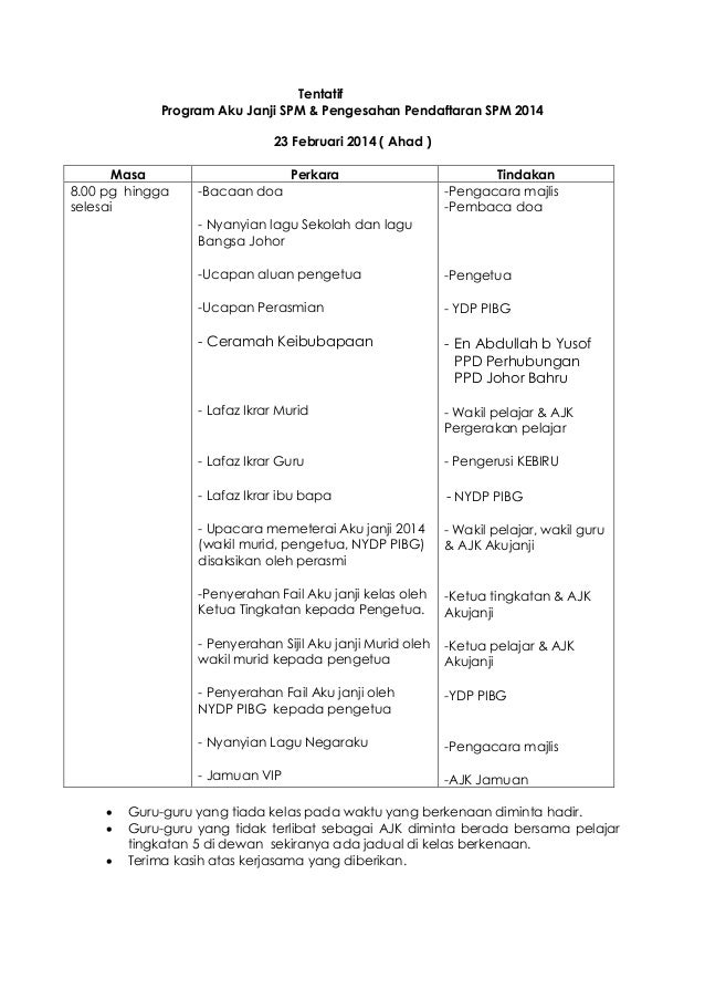 Kertas kerja akujanji 2014 Kertas kerja akujanji 2014