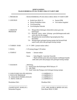 Kertas kerja buka puasa 2009 (new) | PDF