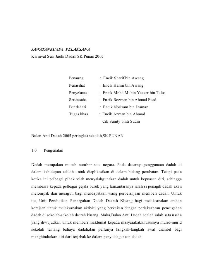 Kertas Kerja Bulan Anti Dadah