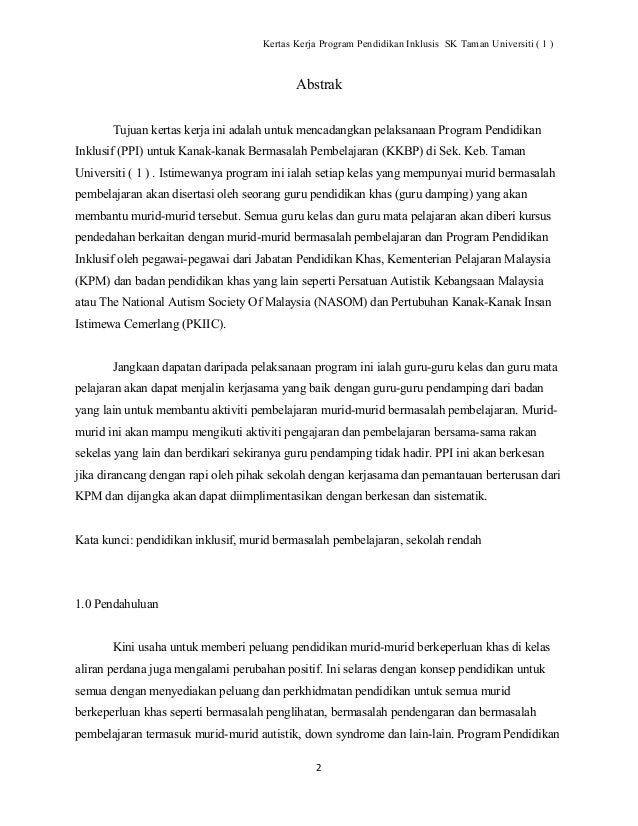kertas kerja program inklusif pendidikan khas