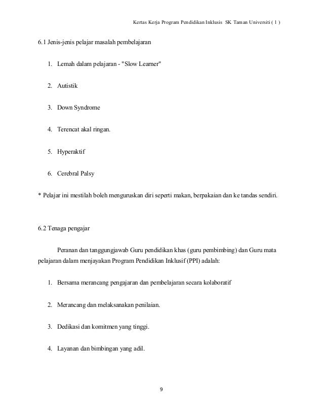 kertas kerja program inklusif pendidikan khas kertas kerja program inklusif pendidikan khas