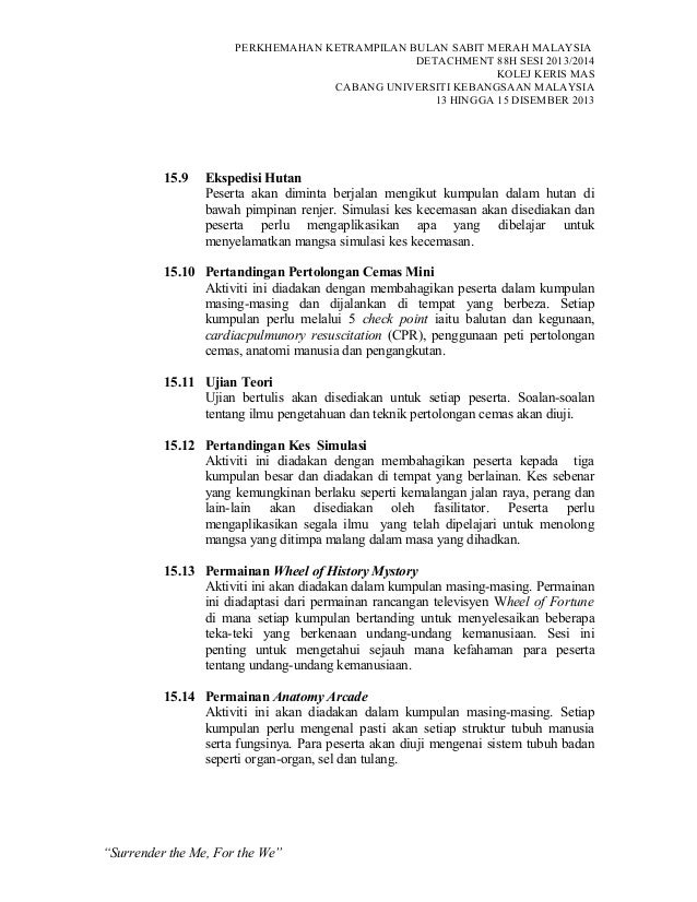 Kertas Kerja Kem Ketrampilan BSMM Kolej Keris Mas sesi 2013/14