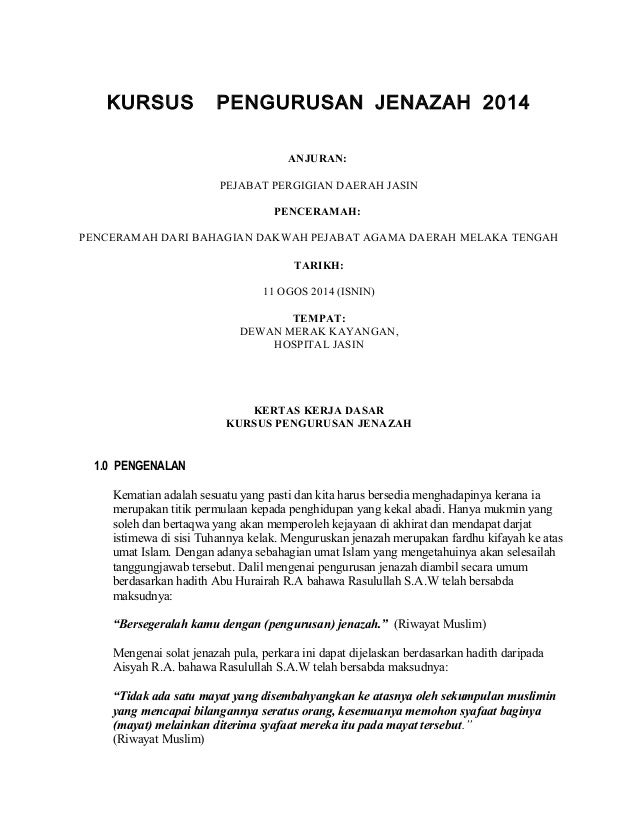 Kertas Kerja Kursus Pengurusan Jenazah 2014
