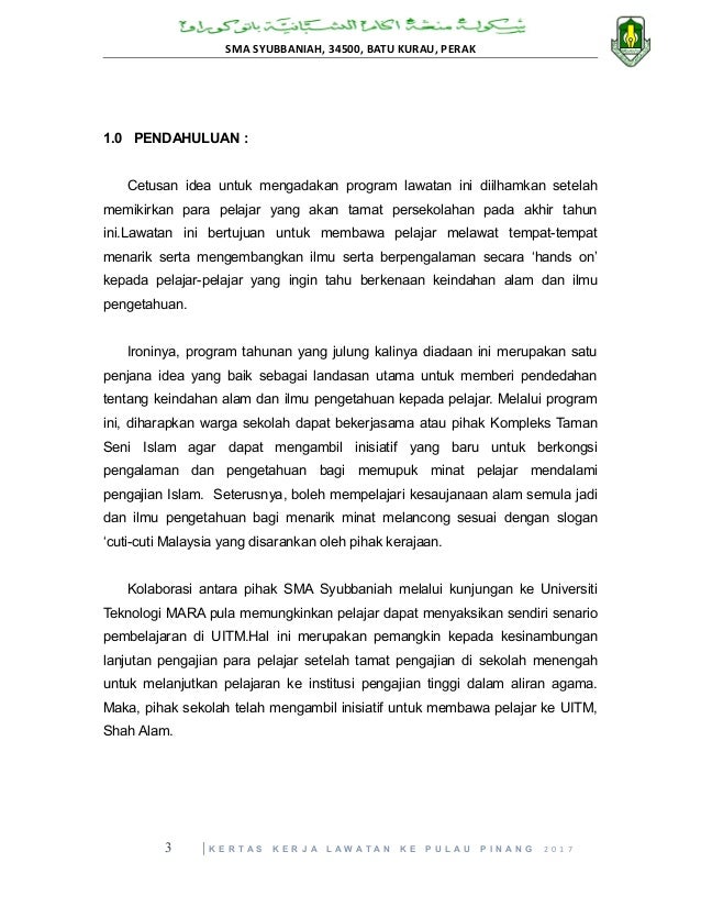 Kertas kerja lawatan ke shah alam