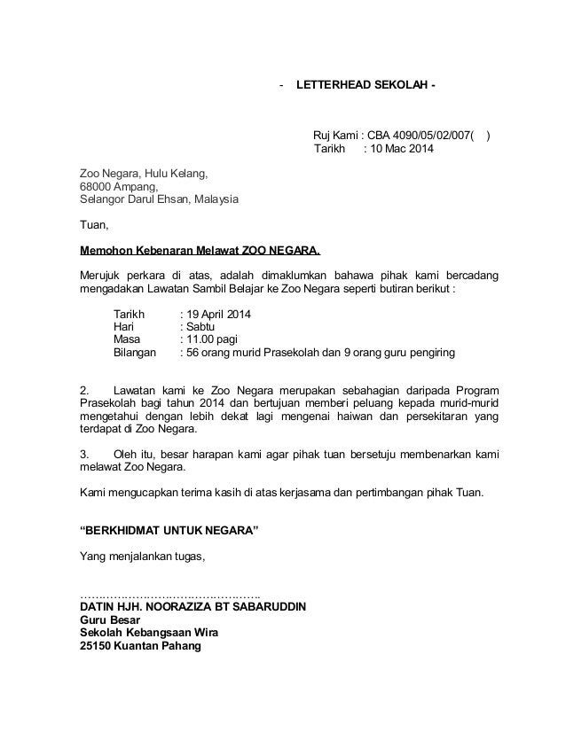 Contoh Format Surat Rasmi Tamil