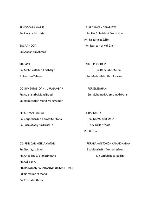 Kertas kerja majlis sambutan hari kanak