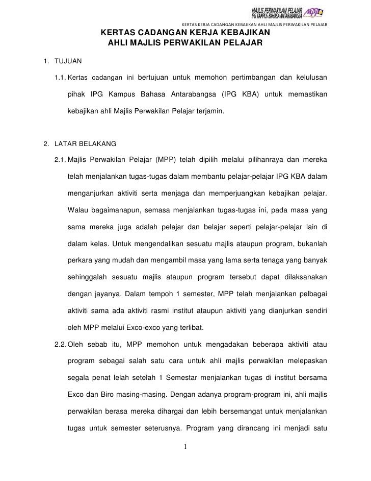 Kertas Kerja Mpp Kebajikan