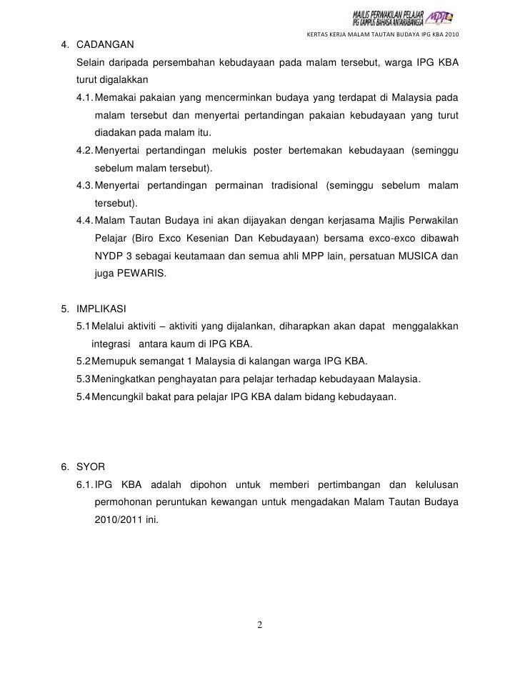 Kertas Kerja MPP Malam Tautan Budaya