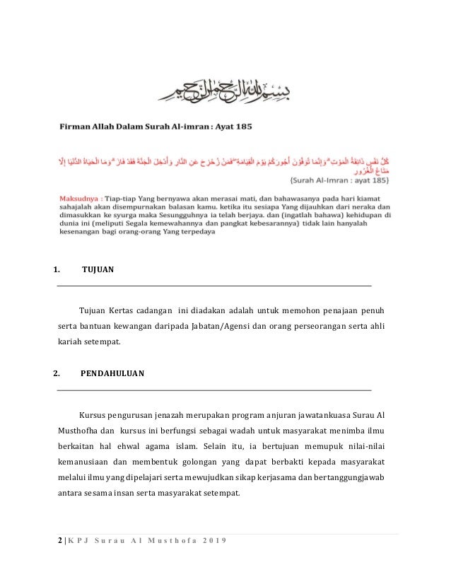 Kertas Kerja Pengurusan Jenazah Al Musthofa 2019