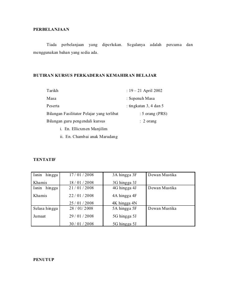 Kertas kerja pengurusan masa pmd