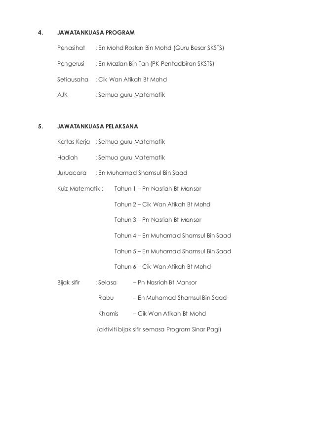 Kertas Kerja Program Bulan Matematik