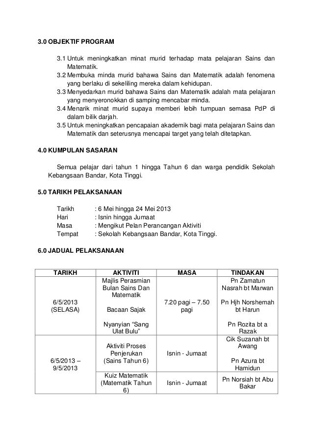 Kertas kerja program bulan sains dan matematik Kertas kerja program bulan sains dan matematik