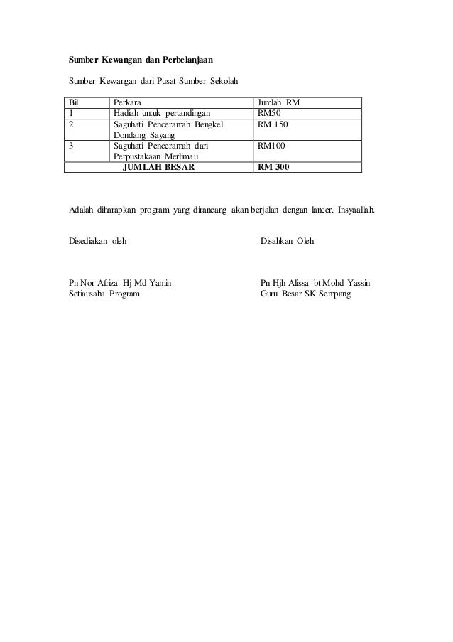 Kertas kerja program kem membaca 1 malaysia 2015