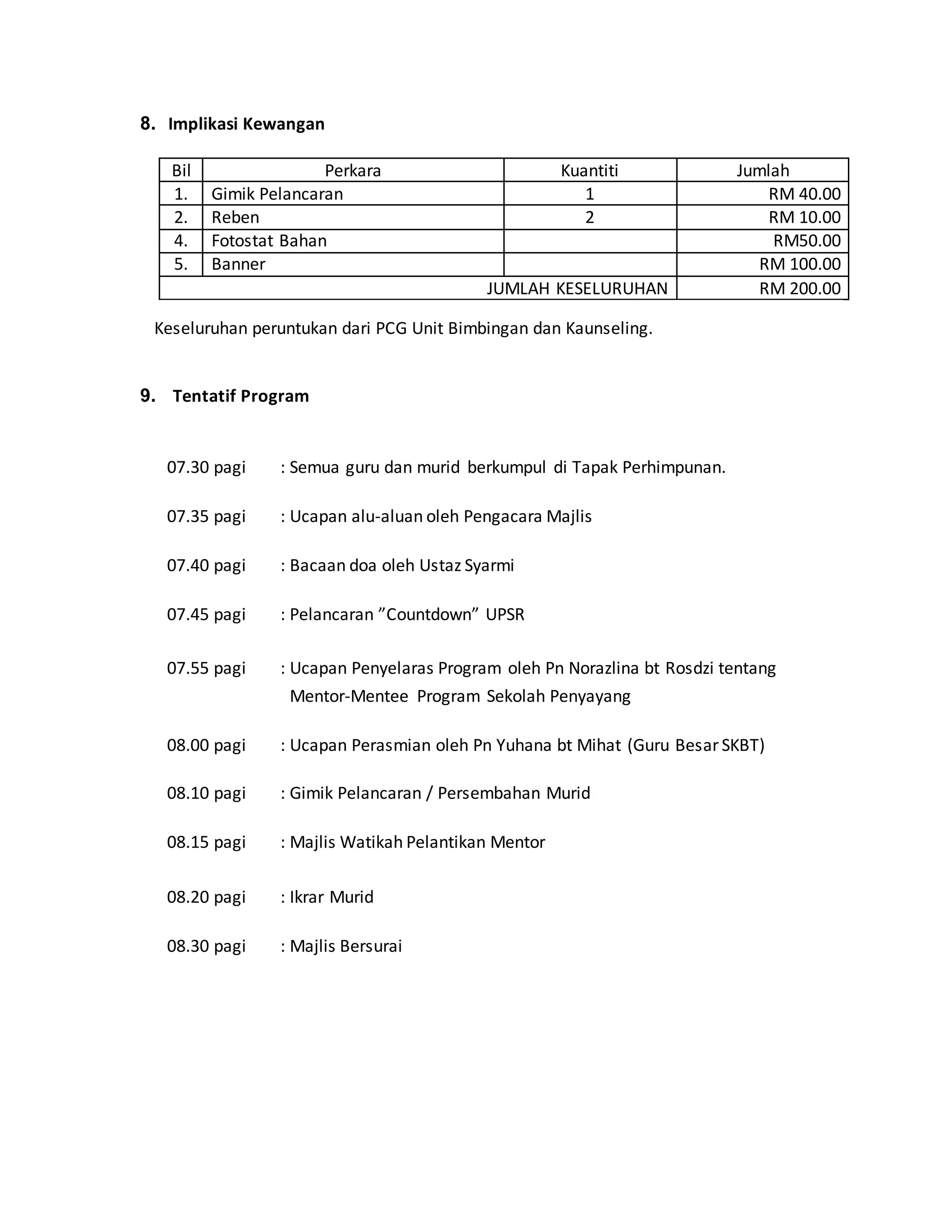 Kertas kerja program mentor mentee | DOCX
